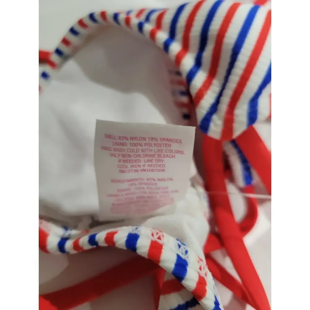 Xhilaration Juniors Patriotic Ribbed Striped Bikini Top XS Red White Blue